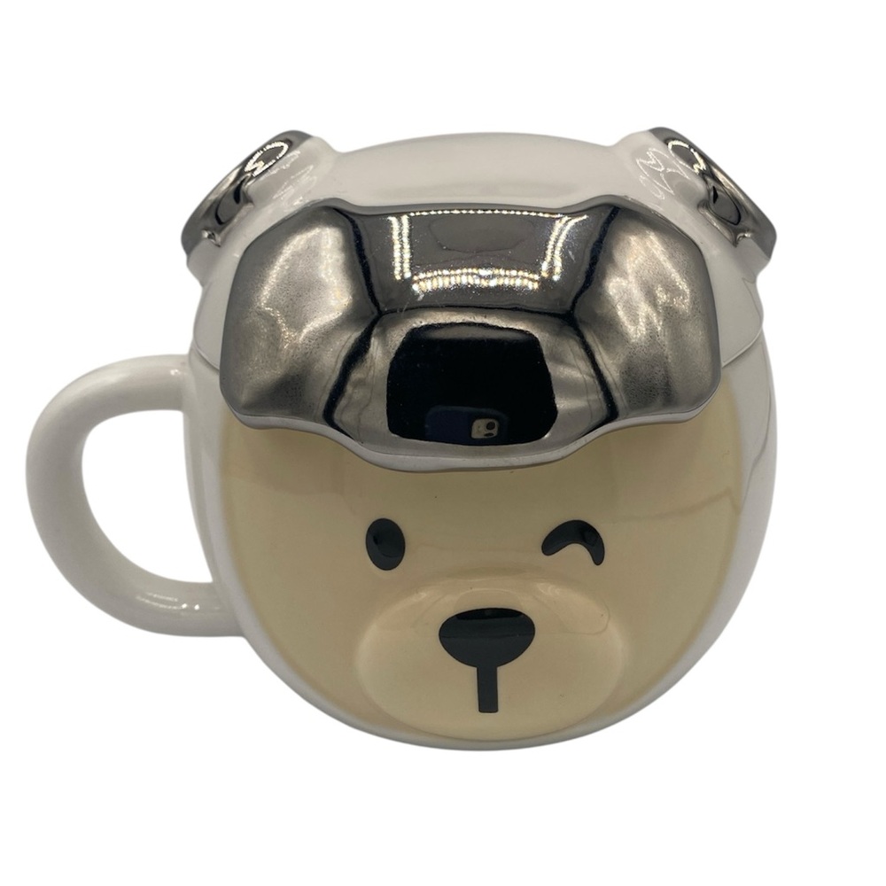 RARE STARBUCKS China Astronaut Bearista Bear Coffee Tea Mug Silver Lid